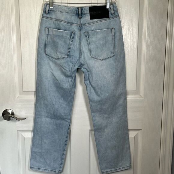 One Teaspoon Truckers Sz 26 Wilde Blue Straight Leg Jeans Torn Knees Distressed - Picture 8 of 12
